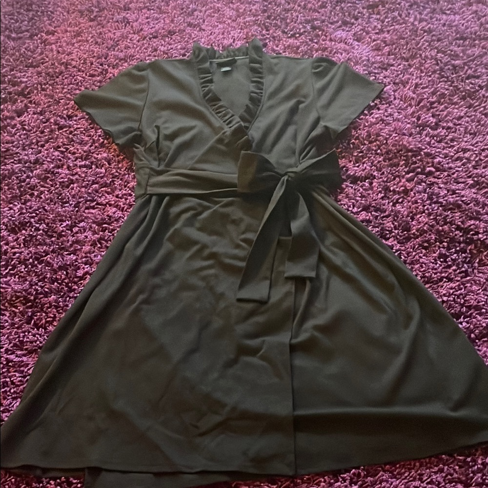 Lane Bryant Black Wrap Midi Dress V-Neck Short Sleeve